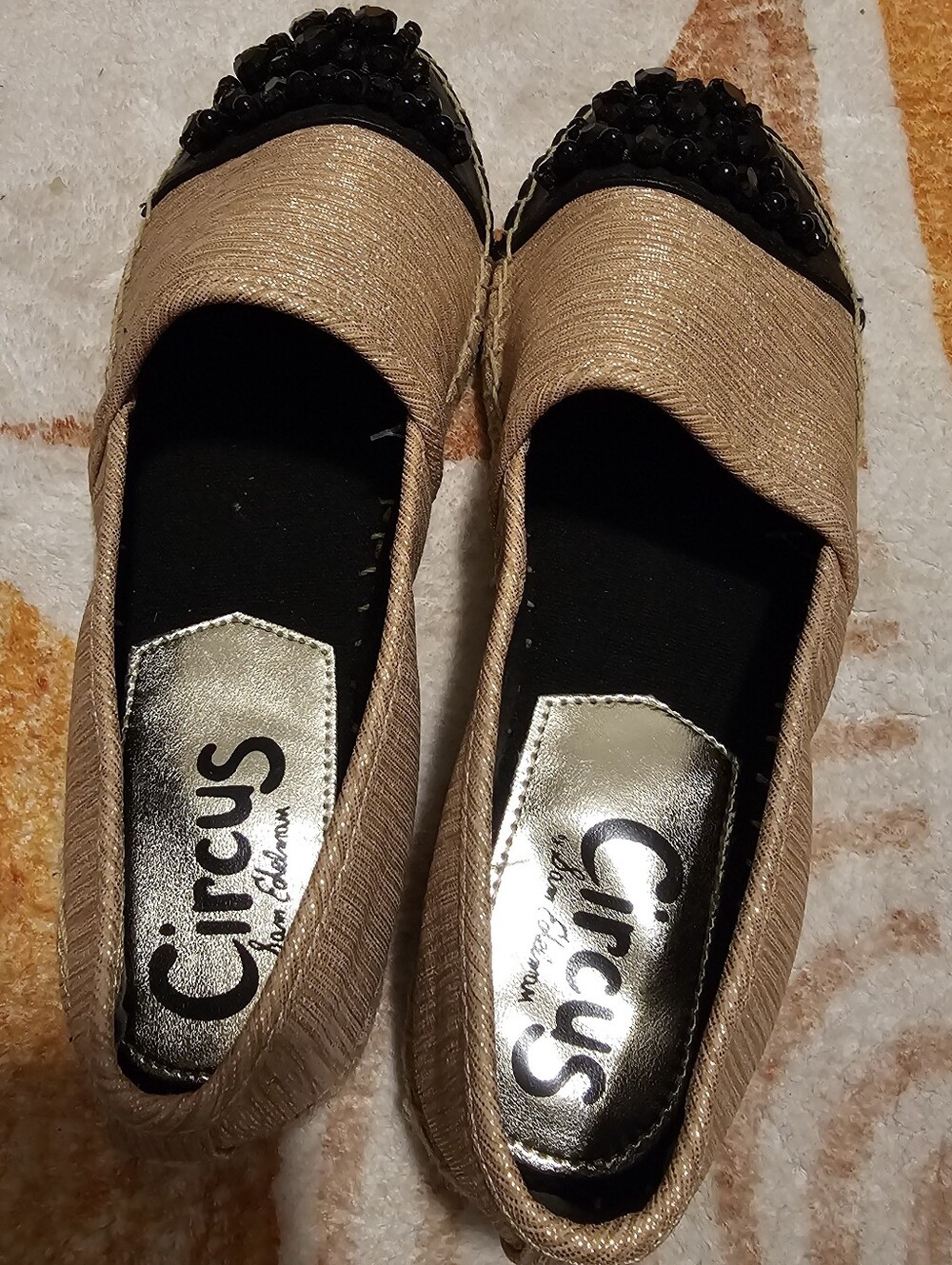 Circus by Sam Edelman Women’s Gold Slip-On Flats with Black Beaded Toe